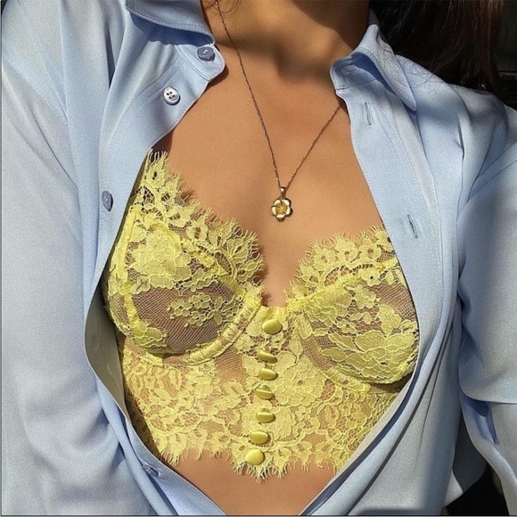 NWT LOVE & LEMONS Pastel Floral Lace Button Detail Bustier Bralette Bra Top XXS - Picture 1 of 16